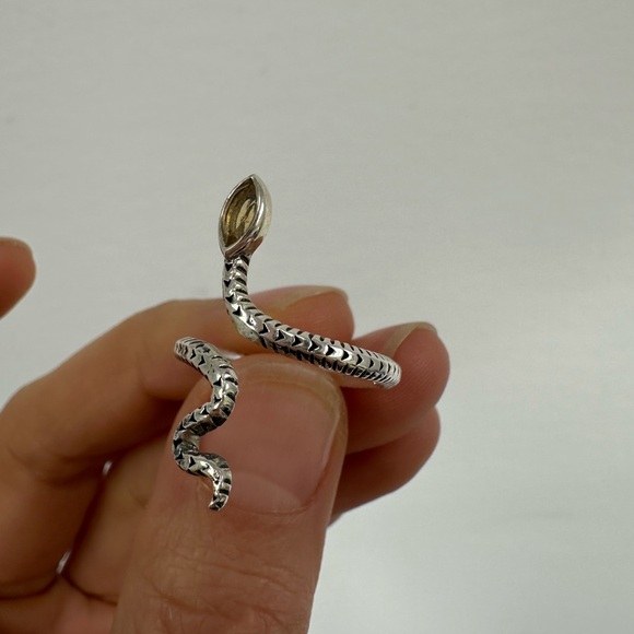 Sterling Silver 925 Citrine Yellow Stone Snake Ring Adjustable Size 7.75 - Picture 11 of 15